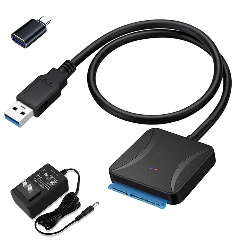 FRIGRAF كابل SATA عالي السرعة إلى USB 3.0، محول SATA إلى USB لـ 2.5”SSD و HDD، كابل SATA 2 في 1 نوع-C/نوع-A (USB إلى 2.5 3.5 SSD HDD مع طاقة) - Image 1